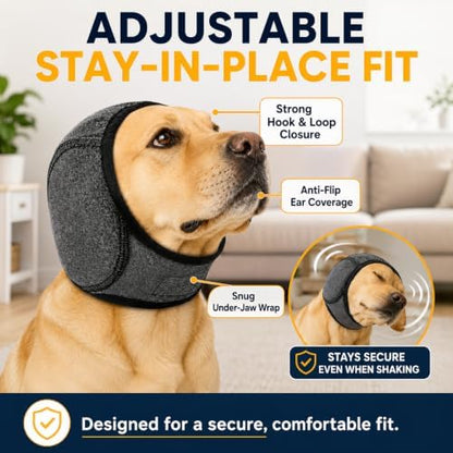 Dog Ear Muffs Noise Protection, Adjustable Dog Ear Wrap Calming Hoodie, No Shake Ear Covers for Thunder, Vacuum, Grooming & Bathing, Polyester Noise Reduction Padding with Elastic Strap(Black,M) - Image 3