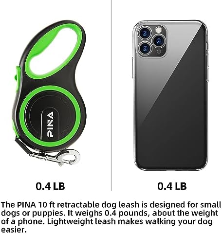 PINA Retractable Dog Leash, 10ft Dog Leash for Small Dogs Up to 33lbs, 360° Tangle-Free Strong Reflective Nylon Tape, with Anti-Slip Handle, One-Handed Brake, Lock - Black Green - Image 2