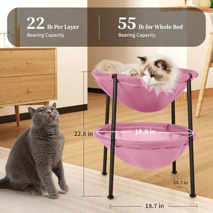 JUNSPOW Double Cat Bed Pink, Breathable for 2 Cats, 22.8in x18.7in x 18.7in - Image 5