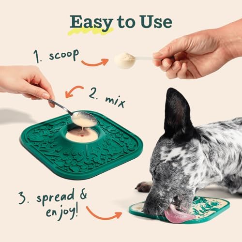 Woof Lick Mat and Calming LickMix Starter Pack Bundle - Dog Enrichment and Spread - Slow Feeder Mat with Non-Slip Design - Delicious, Lower Calorie Mix -Green - Image 5