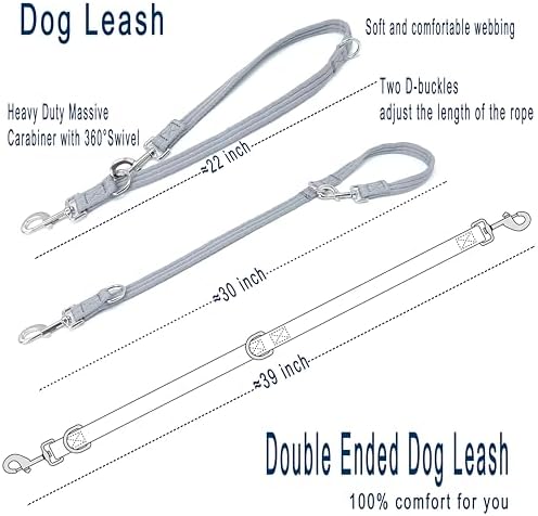 Double Ended Dog Leash,for Obedience Training Easy to Use,Lightweight,Soft for Large and Medium Dogs (Grey, 1M*2.5CM) - Image 3