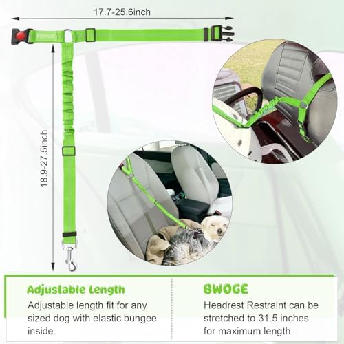 BWOGUE Dog Seat Belt for Car, Reflective Headrest Restraint Bungee Lead - Image 3
