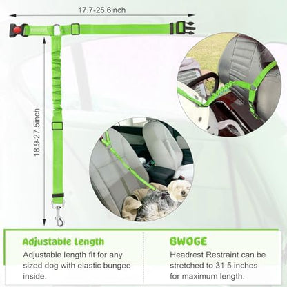 BWOGUE Dog Seat Belt for Car, Reflective Headrest Restraint Bungee Lead - Image 3