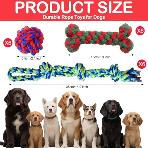 18 Pcs Dog Rope Toys Set Interactive Cotton Chew Toys for Aggressive Chewers 3 Knots Rope Balls for Medium Small Dog Puppy Tug of War Pet Teeth Cleaning Fun Training Birthday Gifts - Image 2