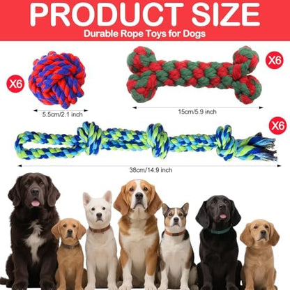 18 Pcs Dog Rope Toys Set Interactive Cotton Chew Toys for Aggressive Chewers 3 Knots Rope Balls for Medium Small Dog Puppy Tug of War Pet Teeth Cleaning Fun Training Birthday Gifts - Image 2