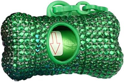 Bling Dog Poop Pickup Bag Dispenser Holder Pet Waste Disposal Bag Pet Trash Bags Holder Bone Shaped Green