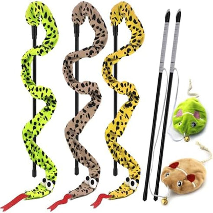 Interactive Cat Toy Wand with Catnip Mouse, Cat Teaser Wand Rainbow String for Bored Indoor Adult Cats and Kittens (5 Pack) by URMYONLY
