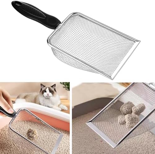 Cat Litter Scoop, Stainless Steel Cats Sturdy Mesh Scooper Kitty Metal Scooper Long Handle Scooper Shovel Sifter for All Litter Types Metal Cat Scooper for Litter Box - Image 5