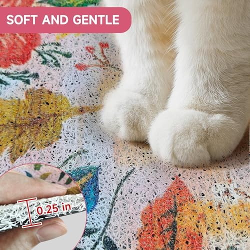 Cat Litter Mat, 24" x 16" Litter Box mat, Upgrade Non-Slip Kitty Litter mat, Traps 100% Litter, Soft on Kitty Paws, Easy Clean for Scatter Control, Bohe cat Food mat, Urine Waterproof - Image 6