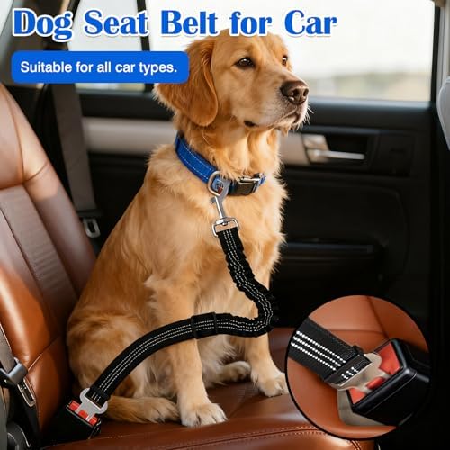 Black Adjustable Dog Car Safety Seat Belt with Elastic Cushion Leash & Anti-Tangle Metal Buckle - Image 2