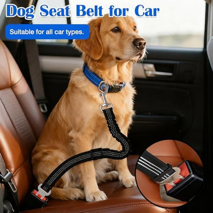 Black Adjustable Dog Car Safety Seat Belt with Elastic Cushion Leash & Anti-Tangle Metal Buckle - Image 2