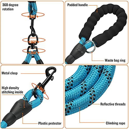 Double Dog Leash Reflective Detachable Coupler &360° Swivel Tangle Free,Heavy Duty Rope Leash Control with Padded Handle for Dual Large Medium Dogs Walking Running Training (Light Blue) - Image 3