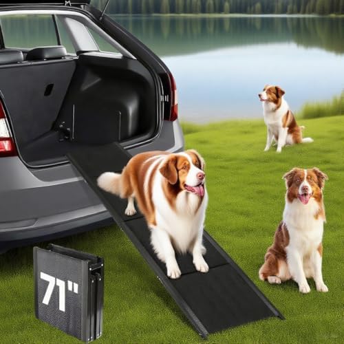 Gadpiparty Dog Car Ramp for Large Dogs 70.86in Folding Pet Ramp with Non-Slip Surface Portable Vehicle Ladder for Cars Suvs and Trucks Easy Setup for Short-Legged Elderly or Injured Dogs by Gadpiparty