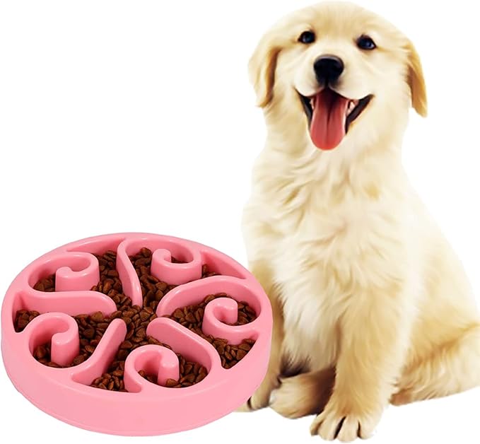 Dog Bowl Slow Pet Feeders Non Skid Bowl Dog Water Bowl Dry Food Bowl Slow Feeder Fun Bowl Slow Eating Bowl for Small Dog Large Dog Medium (Pink, M)