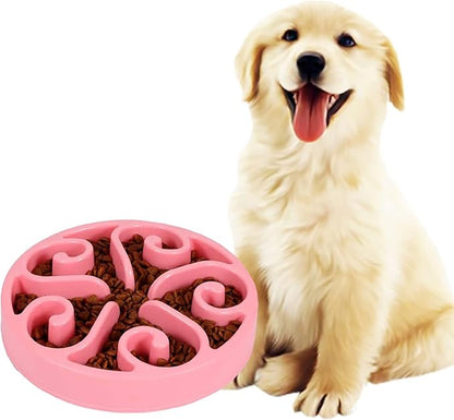Dog Bowl Slow Pet Feeders Non Skid Bowl Dog Water Bowl Dry Food Bowl Slow Feeder Fun Bowl Slow Eating Bowl for Small Dog Large Dog Medium (Pink, M)
