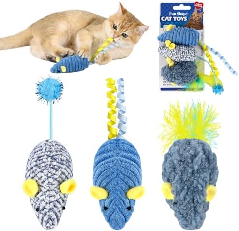 Catnip Toys (3 Pack), Cat Mouse Toys for Indoor Play, Small Interactive Cat Toys for Indoor Cats, Perfect for Single or Multi-Cat Households (Blue) by Unknown