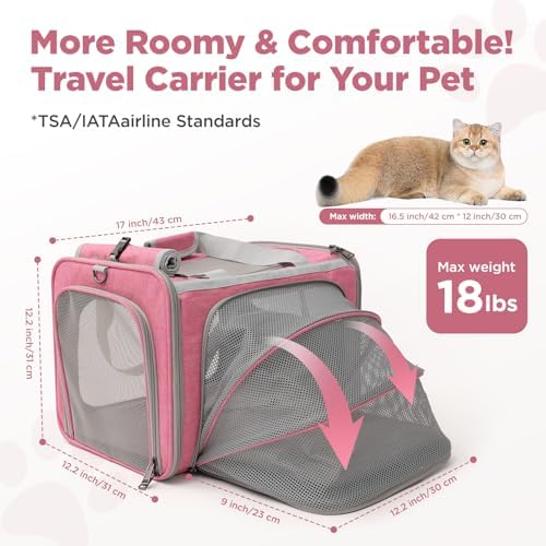 Soft Cat Carriers Pink Small Dog Carrier Airline Approved,Expandable Pet Carrier,Strudy,Ventilated,Soft Sided Pets Carriers Cage,Durable Small Animals Travel Bag Outdoor Carry Kennel - Image 2
