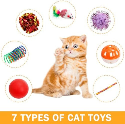 Nicunom 100 Pcs Cat Toys for Indoor Cats and Kittens - Spring, Fur Mice, Crinkle Ball, Sparkle Pom Pom Ball, Bell, Catnip Rope, Variety Cat Interactive Toy Set - Image 4