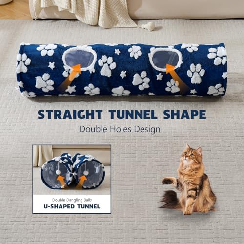 Straight Cat Tunnel for Indoor Cats 47"x12", Blue Paw - Image 5