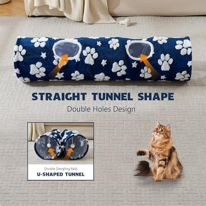 Straight Cat Tunnel for Indoor Cats 47"x12", Blue Paw - Image 5