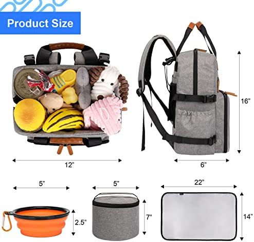 Modoker Dog Travel Backpack Set with 2 Food Bags, 2 Bowls and 1 Mat, Grey - Image 4
