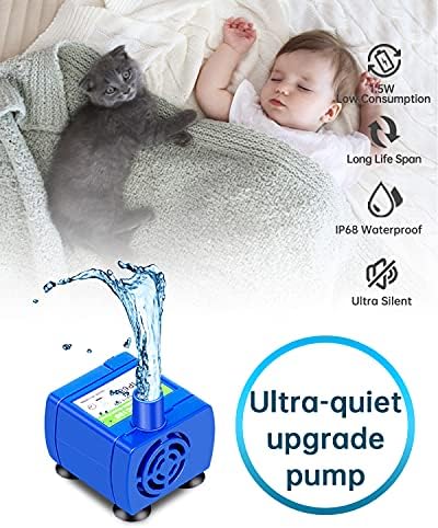 Cat Water Fountain Pump, for 360° Cupcake Ceramic Pet Fountain No LED Light Replacement Pump DR-DC160 Motor, Fits Stainless Steel Cat Fountain (Pump (No Light&Adapter) + Brush) - Image 5