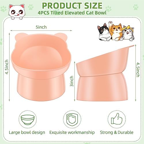 Zhehao 4 Pcs Elevated Cat Bowls Plastic Raised Cat Bowl 15 Degrees Tilted Raised Pet Food and Water Dish Cute Anti Vomit Food Dishes Pet Feeders for Kitten and Small Dogs(Bear) - Image 2