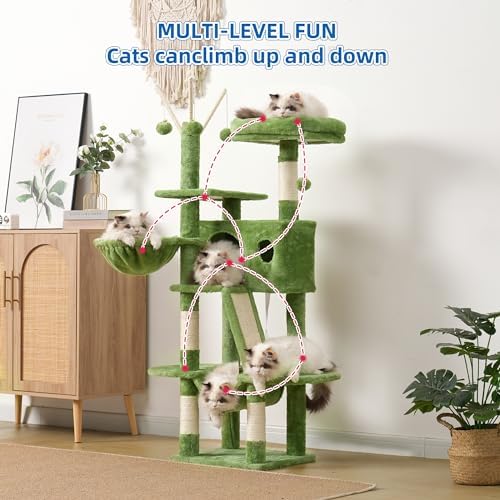 Hey-brother Cat Tree Tower with Padded Platform Bed, Hammock, MPJ019-SGR - Image 6