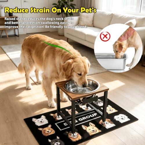 ADENGL 1.3 Gallon Elevated Dog Water Bowl Large Dogs, 4 Height Adjustable (10.5"-15") Raised Stainless Steel Bowl, Wooden Tabletop, Spill-Proof Mat & Sturdy Metal Stand, Easy Clean - Image 2