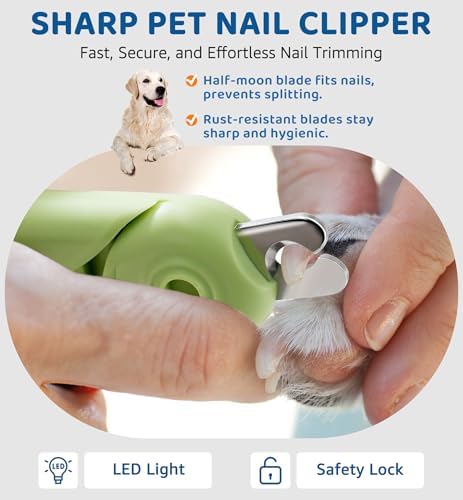 Pet Nail Clipper with Light for Cats & Small Dogs Puppies, Ultra Bright LED to Illuminate Nail Bloodline to Avoid Over Cutting, Extra-Sharp and Durable Cat Claw Trimmer with Nail File (Green) - Image 2
