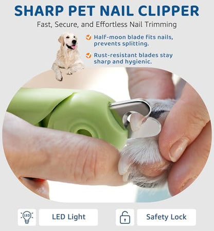Pet Nail Clipper with Light for Cats & Small Dogs Puppies, Ultra Bright LED to Illuminate Nail Bloodline to Avoid Over Cutting, Extra-Sharp and Durable Cat Claw Trimmer with Nail File (Green) - Image 2