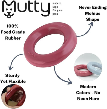 Mutty Dog Chew Ring - Made in USA Dog Toys for Chewers - One Meal Donated to Shelters per Toy - Durable Rubber Dog Toy - Non-Toxic 100% Food Grade Materials