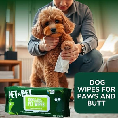 PET N PET Dog Wipes, 100 Count, Unscented Hypoallergenic Pet 8x8 Paws Care - Image 5