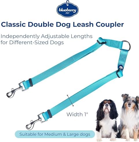 Blueberry Pet Essentials Durable Classic Double Dog Leash Coupler, Turquoise, Medium/Large, Dual Walking & Training Leashes for Two Dogs - Image 3