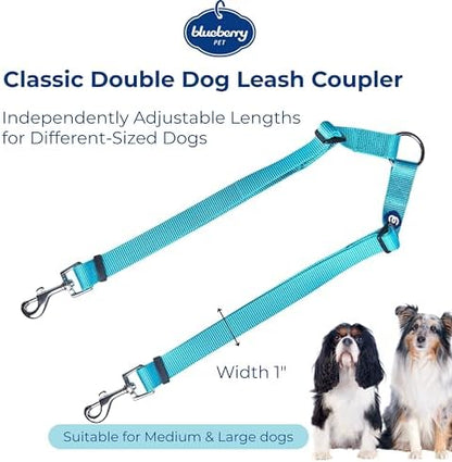 Blueberry Pet Essentials Durable Classic Double Dog Leash Coupler, Turquoise, Medium/Large, Dual Walking & Training Leashes for Two Dogs - Image 3