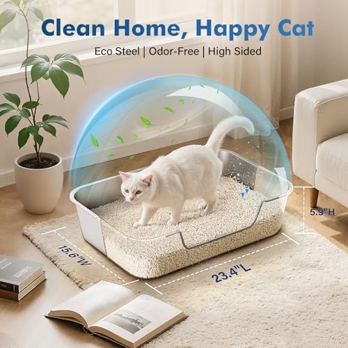 Qiuma Stainless Steel Cat Litter Box with Low Entry, Metal Kitty Litter Box for Senior or Injured Cats, Odor-Free, Non-Stick, Easy to Clean, 17.5"x13.6"x5.9", Litter Pan for Medium and Small Cats - Image 5