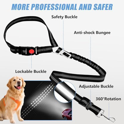 Headrest Dog Car Safety Seat Belt-Easy to Use, Dog Seat Belt with Military-Grade, Seatbelt Adjustable - Car Leash with Elastic Bungee & Reflective Safety Tether(Black) - Image 6