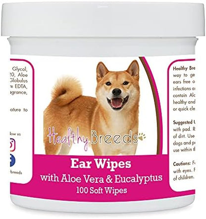 Healthy Breeds Shiba Inu Ear Cleaning Wipes with Aloe & Eucalyptus for Dogs 100 Count by HealthyBreeds