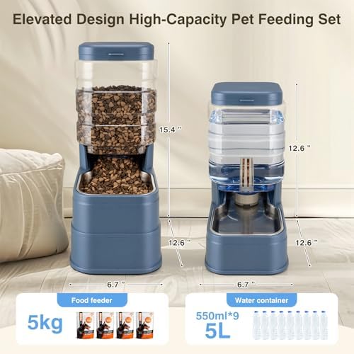 2 Pack Automatic Cat Feeder and Water Dispenser 1.3Gallon Dog Gravity Food Feeder and Water with Ice Pack Stainless Steel Dry Food and Waterer Bowl for Small Medium Large Pets (Blue) - Image 2