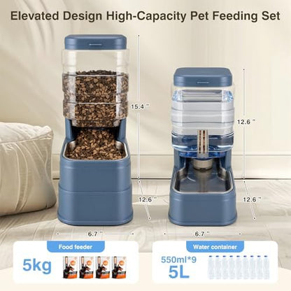 2 Pack Automatic Cat Feeder and Water Dispenser 1.3Gallon Dog Gravity Food Feeder and Water with Ice Pack Stainless Steel Dry Food and Waterer Bowl for Small Medium Large Pets (Blue) - Image 2