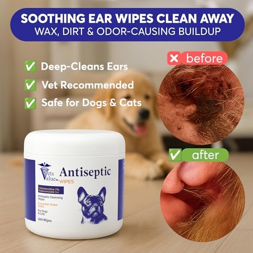 Veterinary Ear Cleaning Wipes for Dogs & Cats - Gentle Aloe-Based Cleanser for Routine Care, Freshness & Daily Ears Maintenance, Alcohol-Free, Hypoallergenic, 100 Count - Image 3