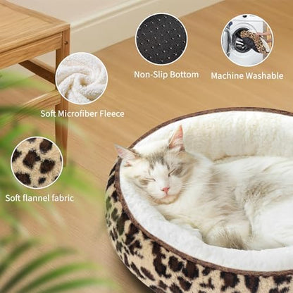 Zerbuger 20in Leopard Round Dog Bed Sofa for Dogs Cats, Machine Washable - Image 5