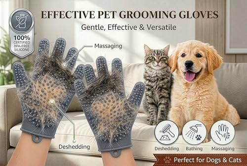 Pet Grooming Gloves for Cats & Dogs – Silicone Hair Removal Glove for Bathing, Shedding & Massage – Gentle Mitt for Long & Short Hair Pets with Drainage System - Image 6