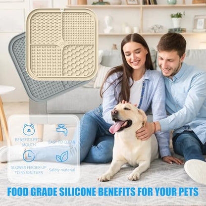 Lick Mat for Dogs, Premium Lick Pad with Suction Cups for Dog Anxiety Relief, Slow Feeder Dog Bowls, Bathing, Grooming and Training (Beige, Grey, 2pack) - Image 4
