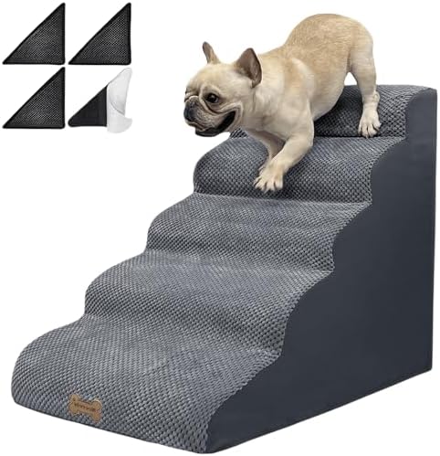 5-Step Dog Stairs for 23 Inch High Beds & 20-30 Inch Couch Bed, Non-Slip Balanced Indoor Pet Ramp Stairs for Small Old Large Dogs Cats to Get on Bed 30D by WECAREFORYOURPETS