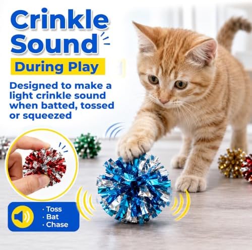 HA SHI Cat Crinkle Balls 50 Pack, 1.6 Inch Shiny Mylar Toy Balls for Cats - Image 6