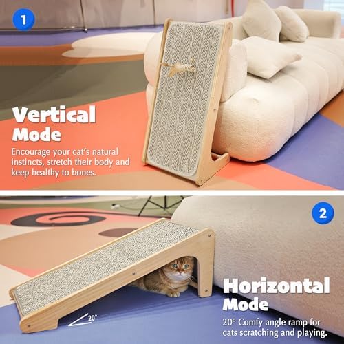 PETKARAY Cat Scratcher, Sisal Cat Scratching Ramp, L Shape Scratch Board for Indoor Kitty, 27" Wall Furniture Protector with Mouse Toy, Chevron - Image 3