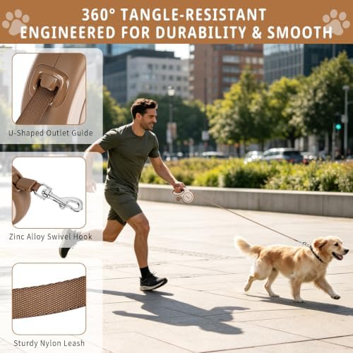16ft Retractable Dog Leash for Medium Dogs up to 66 lbs,Khaki - Image 7