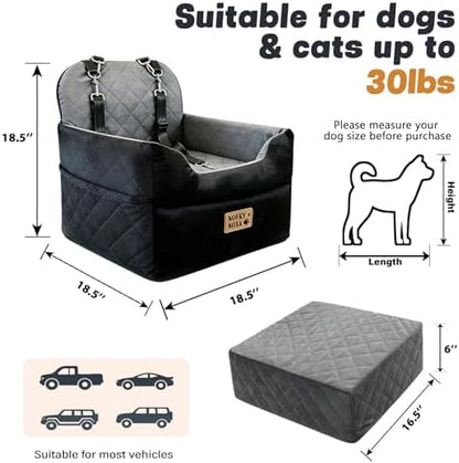 Dog Car Seat for Small Dogs & Cats Up to 30 lbs | Elevated Pet Booster with Washable Cover, Safety Straps, Storage Pocket – Fits Cars, Trucks, SUVs, Front/Back Seat - Image 2