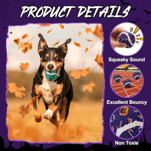 Civaner 6 Pcs Halloween Dog Toys Bulk, 2.5 Inch Squeaky Tennis Balls - Image 3